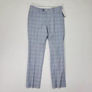Alfani‎ Men's Dress Pants Light Blue Plaid Polyester Blend Size 32 x 30 SLIM FIT